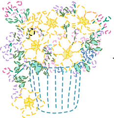 bouquet of flowers in basket stitched line vector