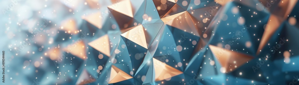 Poster abstract geometric pattern with illuminated triangles and bokeh effect, creating a dynamic and capti