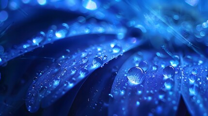 Close-Up of Water Droplets on Blue Flower Petals in Macro Photography