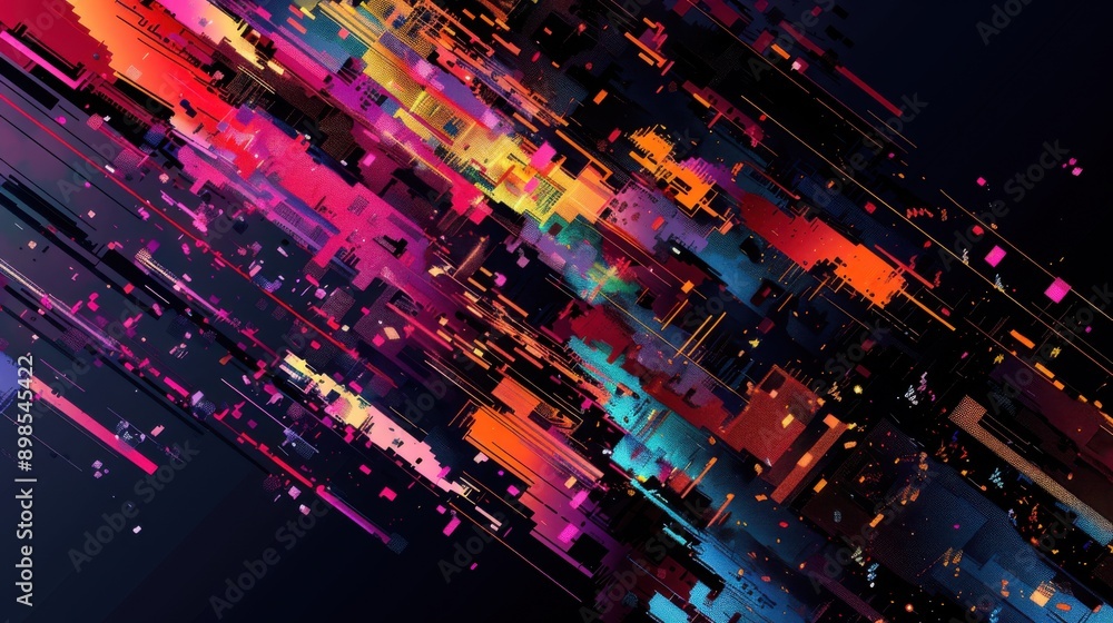 Aufkleber dynamic abstract digital art with vibrant colors and geometric shapes, creating a striking visual co