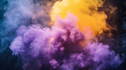 Colorful smoke forming abstract shapes on black background