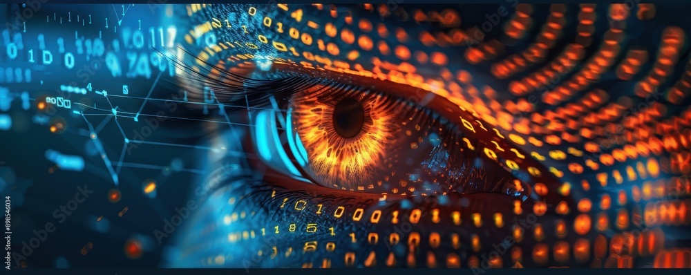 Aufkleber cyber eye with digital elements, mixed media concept of technology, artificial intelligence, and dat