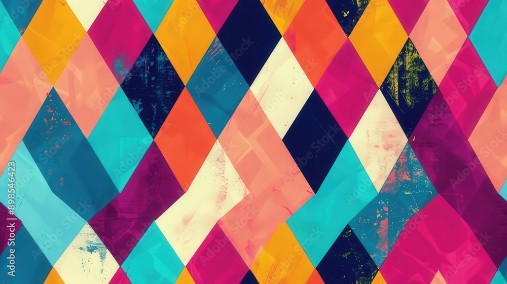 Poster a vibrant pattern featuring overlapping diamond shapes in a variety of colors