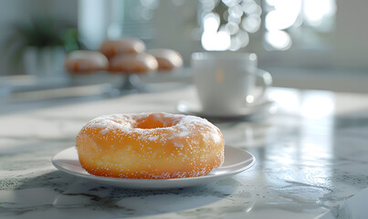 Breakfast on the table, Icing  donut ring sugar sprinkles ,DSLR, HD high resolution photo wallpaper delicious sweet dessert snack food foe advertise kitchen background 