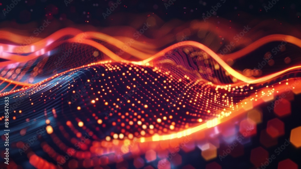 Poster vibrant digital wave with dynamic particles and light effects, perfect for technology and abstract t