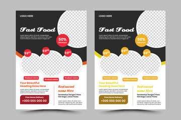 Fast Food Flyer Design Template cooking, cafe and restaurant menu, food ordering, junk food. Pizza, Burger, French fries and Soda. Vector illustration for banner, poster, flyer, cover, menu, brochure,