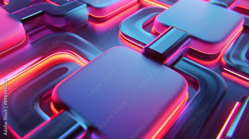 Aufkleber futuristic abstract background with geometric shapes and neon lights, creating a vibrant and modern 