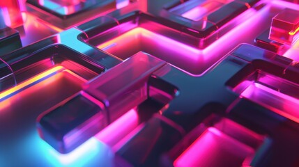 Futuristic digital background featuring neon glow and geometric shapes. Perfect for technology, innovation, and abstract design themes.