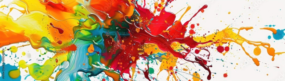 Poster vibrant abstract splash of colorful paint on white background, exploding in a dynamic burst of energ