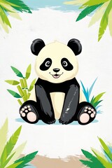 Obraz premium Whimsical graphic design with cute panda illustration