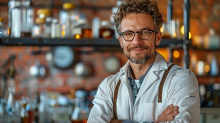 Fototapeta premium Scientist in Lab Coat and Glasses