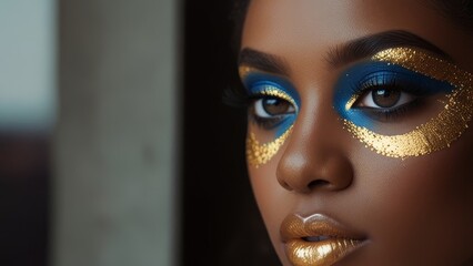 Bold Blue and Gold Makeup Portrait