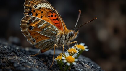 Obraz premium Close-up of a Vibrant Orange Butterfly on Flowers
