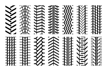 Tire tracks. Auto tire tread seamless elements. Top view of rubber protector marks. Seamless Tyre print Pattern