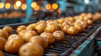 Peeled potatoes on a conveyor belt sorted by size