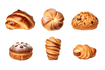 Set of various sweet breads Slices and bakery or pastries, isolated cartoon vector set of bakery products translucent background	