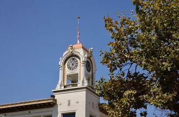 vintage clock tower in a small town