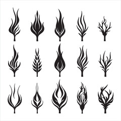 Classic silhouette flame. Black fire set isolated on white background. Old school tattoo neo-tribal style or silhouette flame for cars. Minimalistic stylish fire outline and filled contour. silhouette