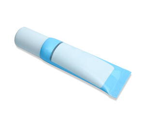 blue plastic skincare cream tube isolated on white background. Clipping path.