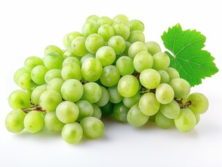 Vibrant Green Grapes on Clean White Background for Freshness Concept