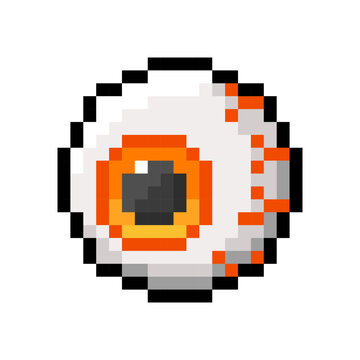 Creepy eyeball icon isolated on transparent background. Zombie eye for Halloween design. Vector pixel art illustration in 16-bit old style.