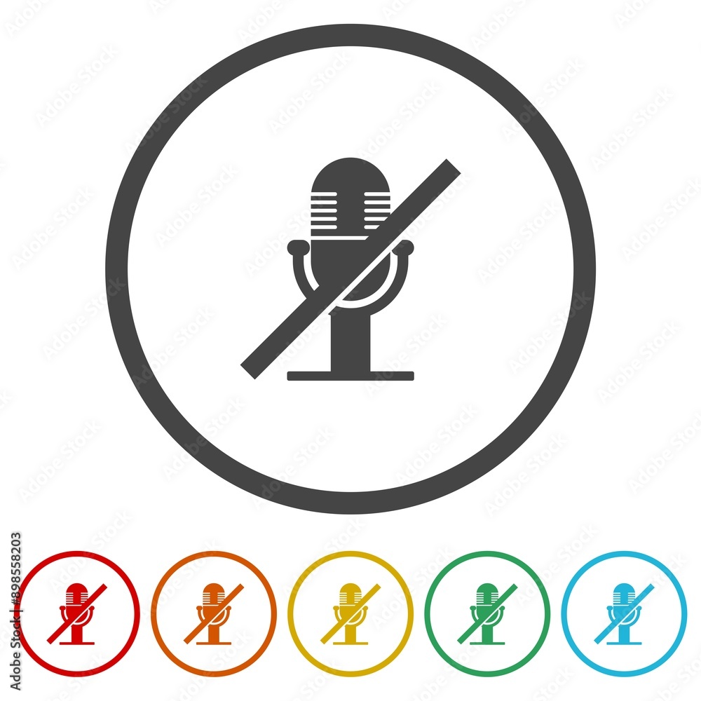 Poster microphone mute icon. set icons in color circle buttons