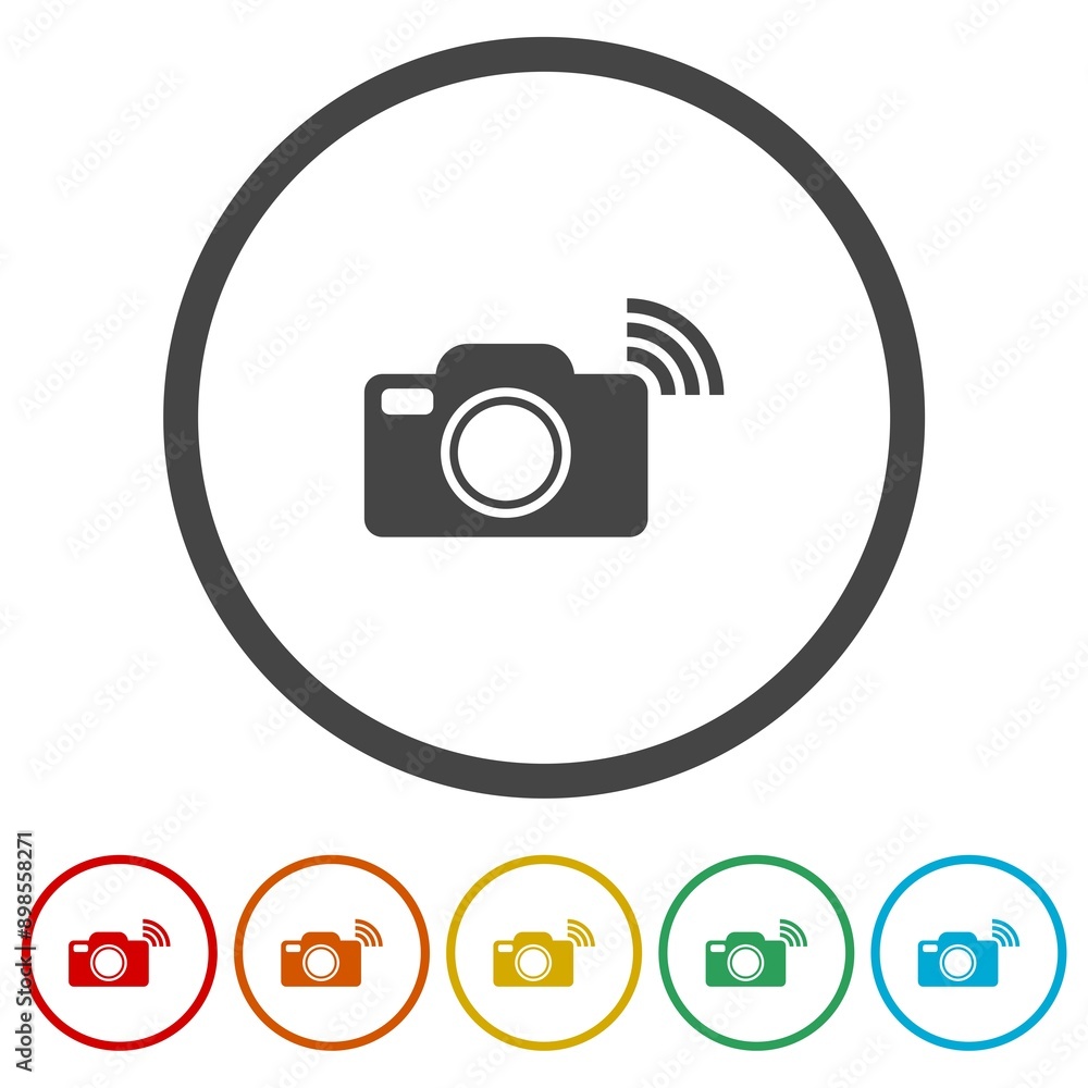 Poster wi fi camera icon. set icons in color circle buttons