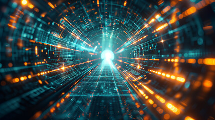 Futuristic Neon Lights and Digital Speed Tunnel 