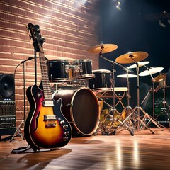 Naklejka premium rock bandd instruments, AI generated