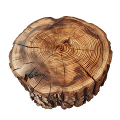 Round wooden tree slice. trunk stump wood  isolated on transparent or white background 