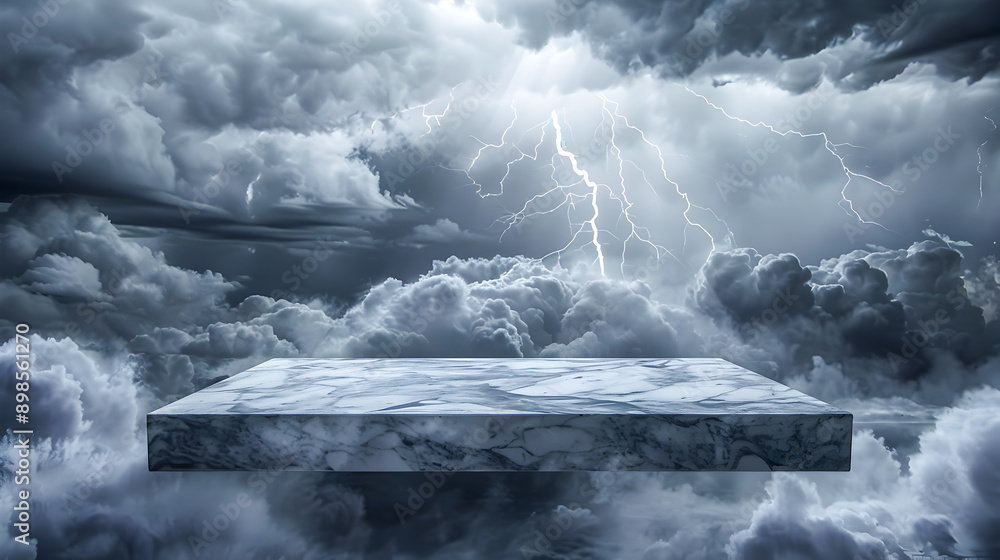 Aufkleber dramatic and intense visual of a floating marble platform against a tumultuous backdrop of a stormy 