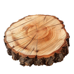 Round wooden tree slice. trunk stump wood  isolated on transparent or white background 