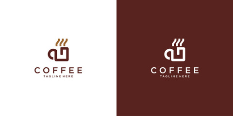 Simple cup coffee logo design with unique concept premium vector