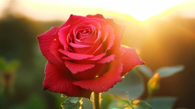 red rose in the garden during sunset
