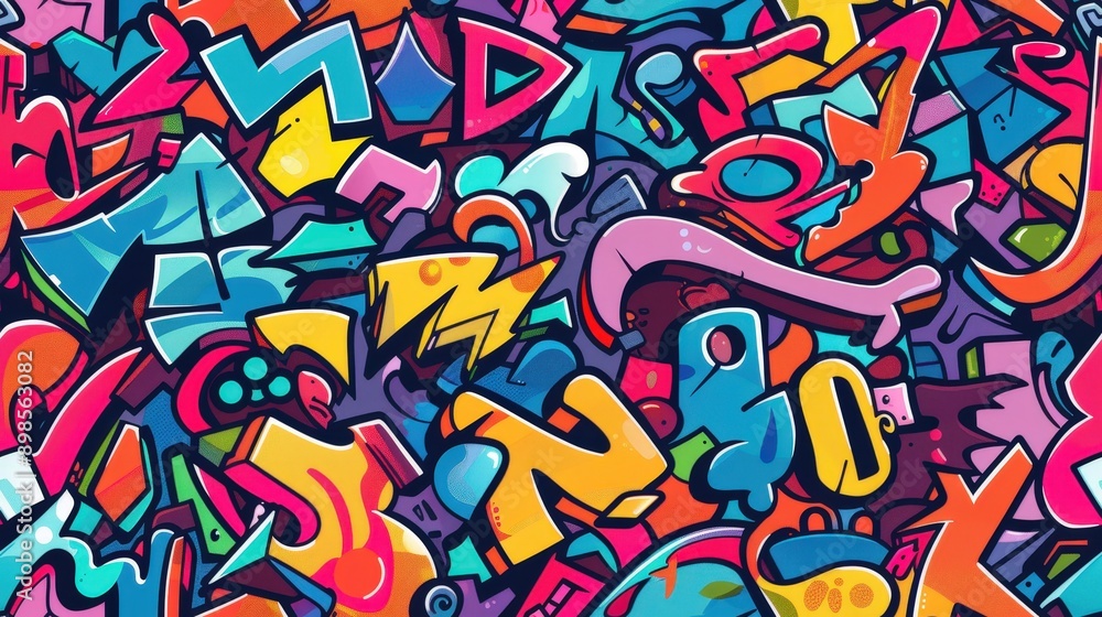 Poster a dynamic array of colorful graffiti fills the surface, showcasing various artistic styles and bold 