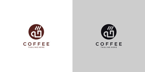 Simple cup coffee logo design with unique concept premium vector