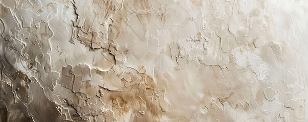 An abstract plastered wall background with a mix of rough and smooth textures, creating a large empty space for text.