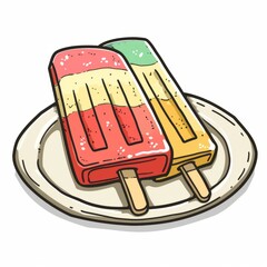 Cartoon Illustration of Two Popsicles on a Plate.
