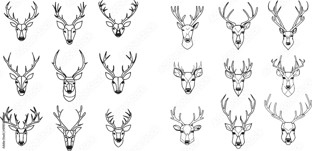 Aufkleber The image is a continuous line drawn on white background with six deer heads in it.