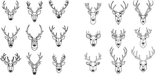 The image is a continuous line drawn on white background with six deer heads in it.
