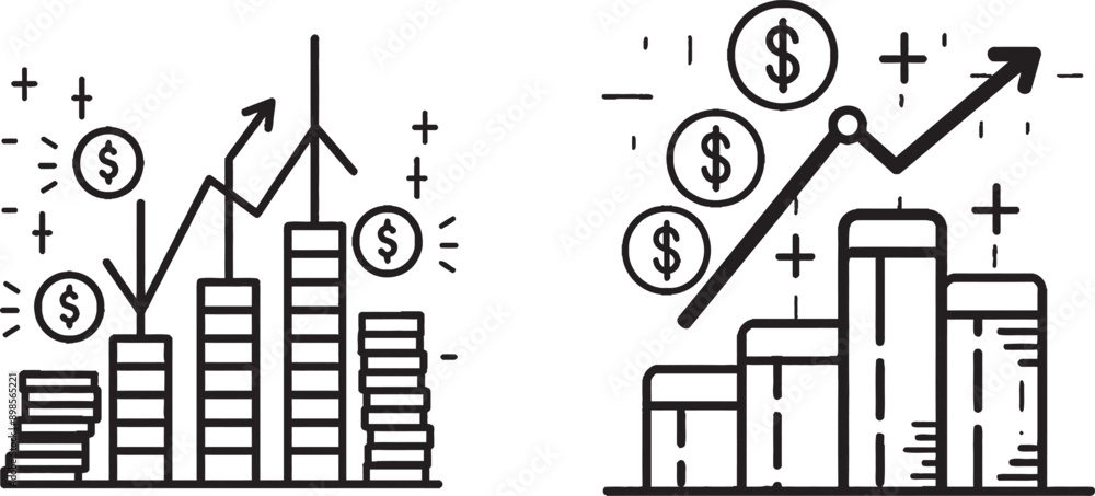 Aufkleber Continuous one line with curl. Currency rate increase symbol. Price rise symbol. Inflation outline ribbon. Loop curve pattern. Modern illustration.
