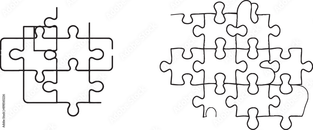 Poster continual line drawing of a missing item. one line puzzle icon. modern background. teamwork icon. co