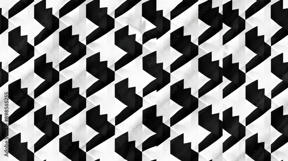 Poster an intricate houndstooth pattern in timeless black and white, showcasing a repeating geometric desig