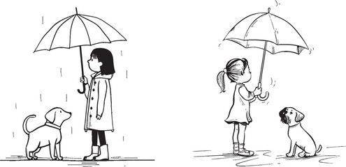 A cute girl and dog continuous one line drawing with an abstract minimalist feel. Modern EPS 10 file.