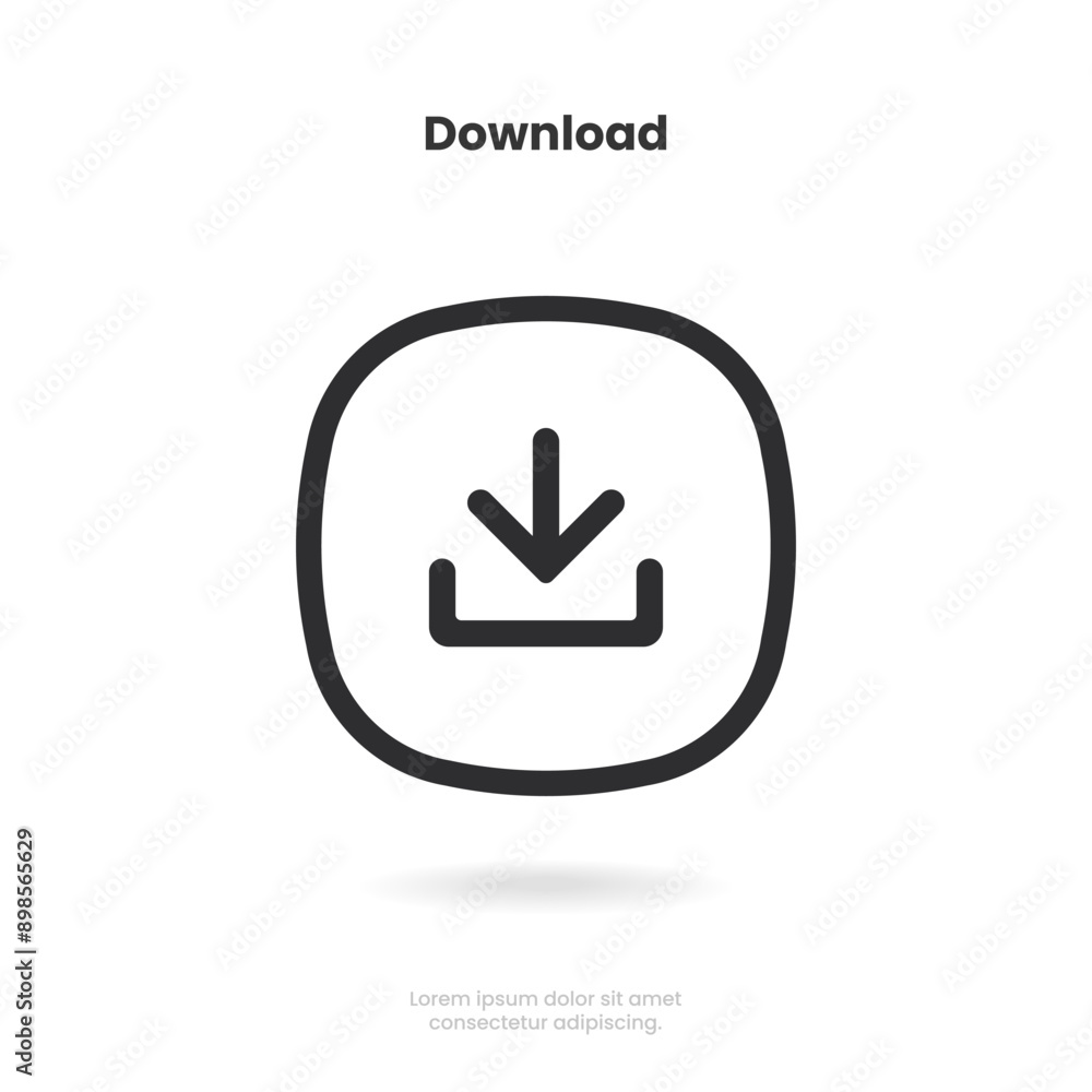 Poster 3D download button icon. Upload icon. Down arrow bottom side symbol. Click here button. Save cloud icon push button for UI UX, website, mobile application.