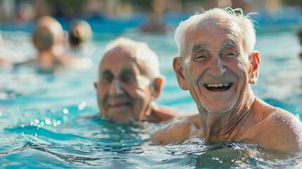 Fototapeta premium Senior man swimming in a pool