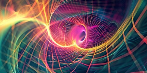 Fototapeta premium Abstract background with a grid and abstract swirling forms, bright tones, dynamic style.