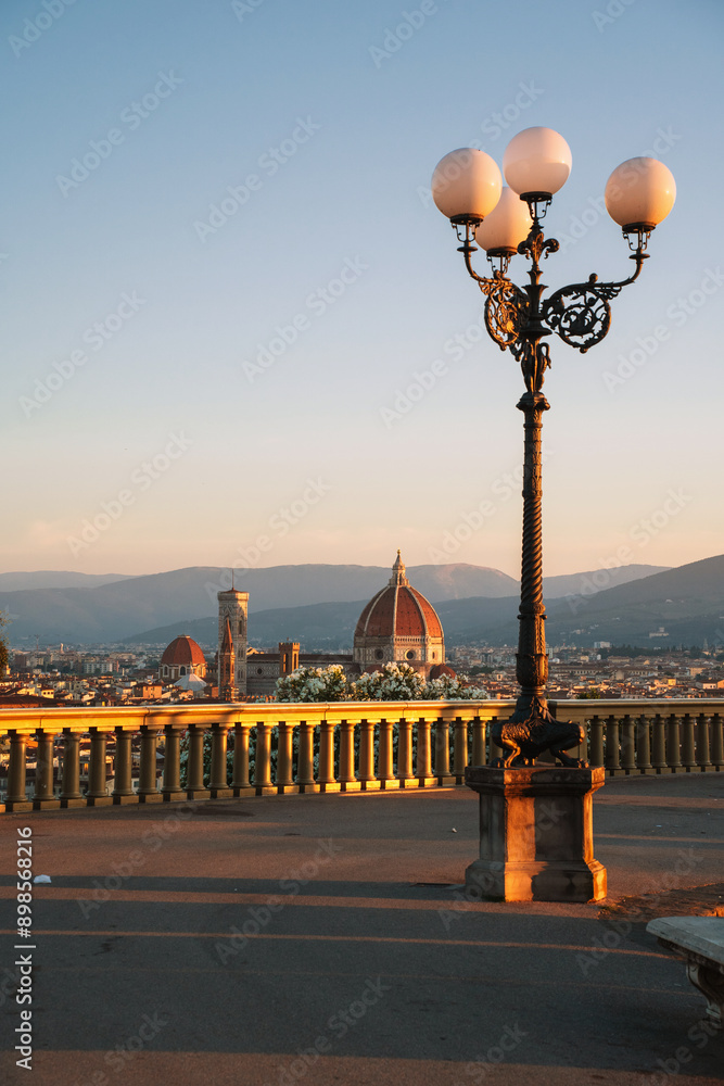 Wall mural panorama of florence at sunrise from michelangelo square. the best view in the world.