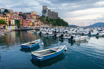 Sunset in the port of Lerici. A fishing town in Liguria. Bay of poets.