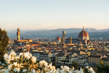 Panorama of Florence at sunrise from Michelangelo Square. The best view in the world.
